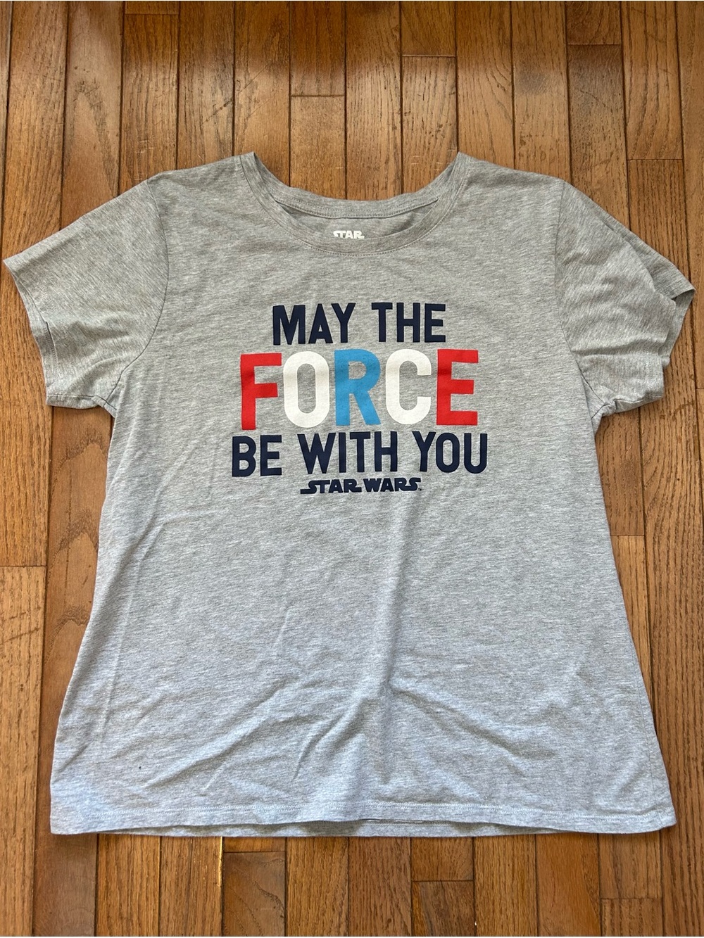 Star Wars Gray Tee "May The Force Be With You" Red White Blue Lettering